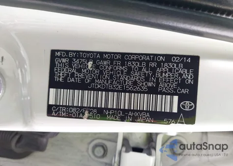 2014 Toyota Prius C Two from USA, damaged, VIN JTDKDTB32E1562635